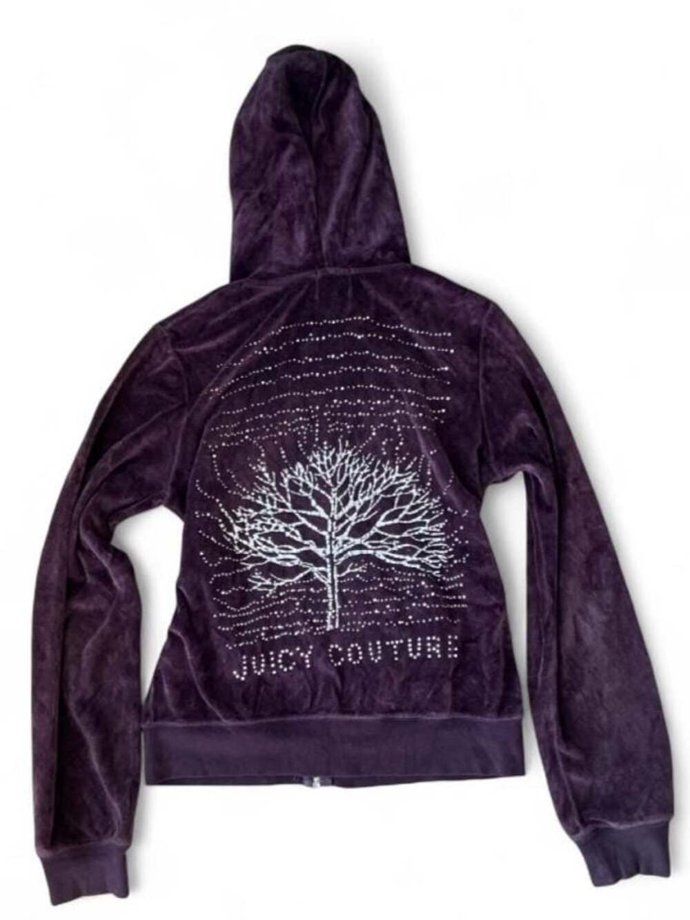 Y2K Juicy Couture Purple Velour Zip Up Hoodie – Rhinestone Tree Graphic Size L